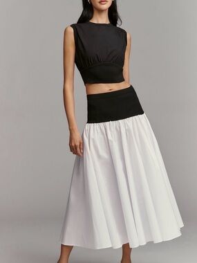 Anthropologie Black & White Two-Tone High-Waist Maxi Skirt
